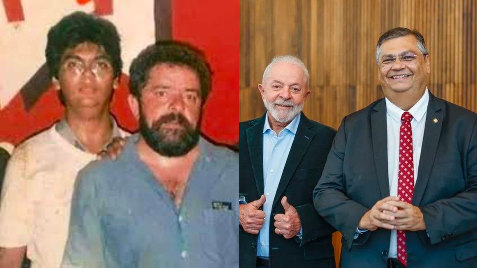 Lula e Dino em foto de 1989 e de 2023.