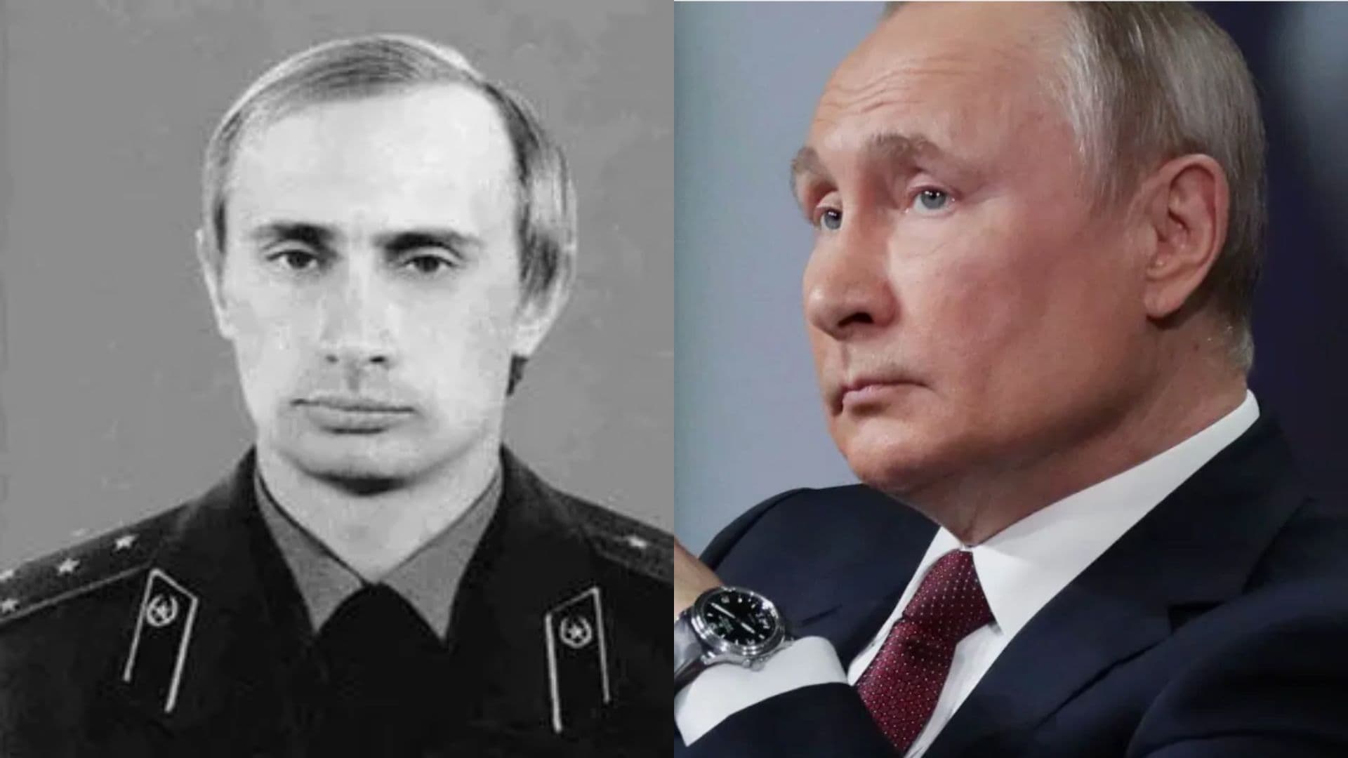 Vladimir Putin quando jovem ao lado dele atualmente
