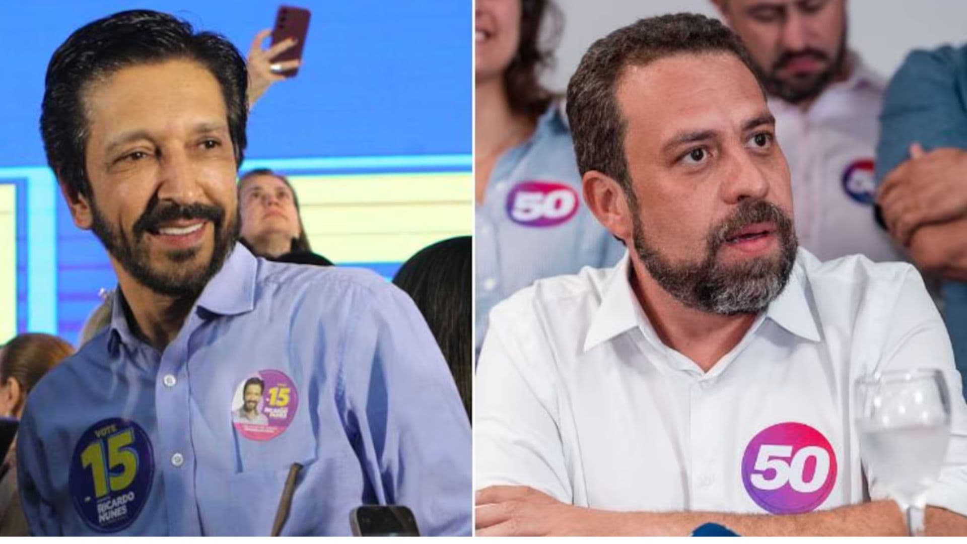 O atual prefeito, Ricardo Nunes, e o candidato do PSOL Guilherme Boulos, na disputa do segundo turno da prefeitura de São Paulo. 
