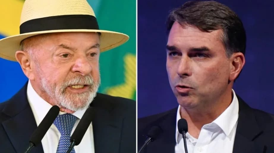 Montagem com Lula e Flávio Bolsonaro