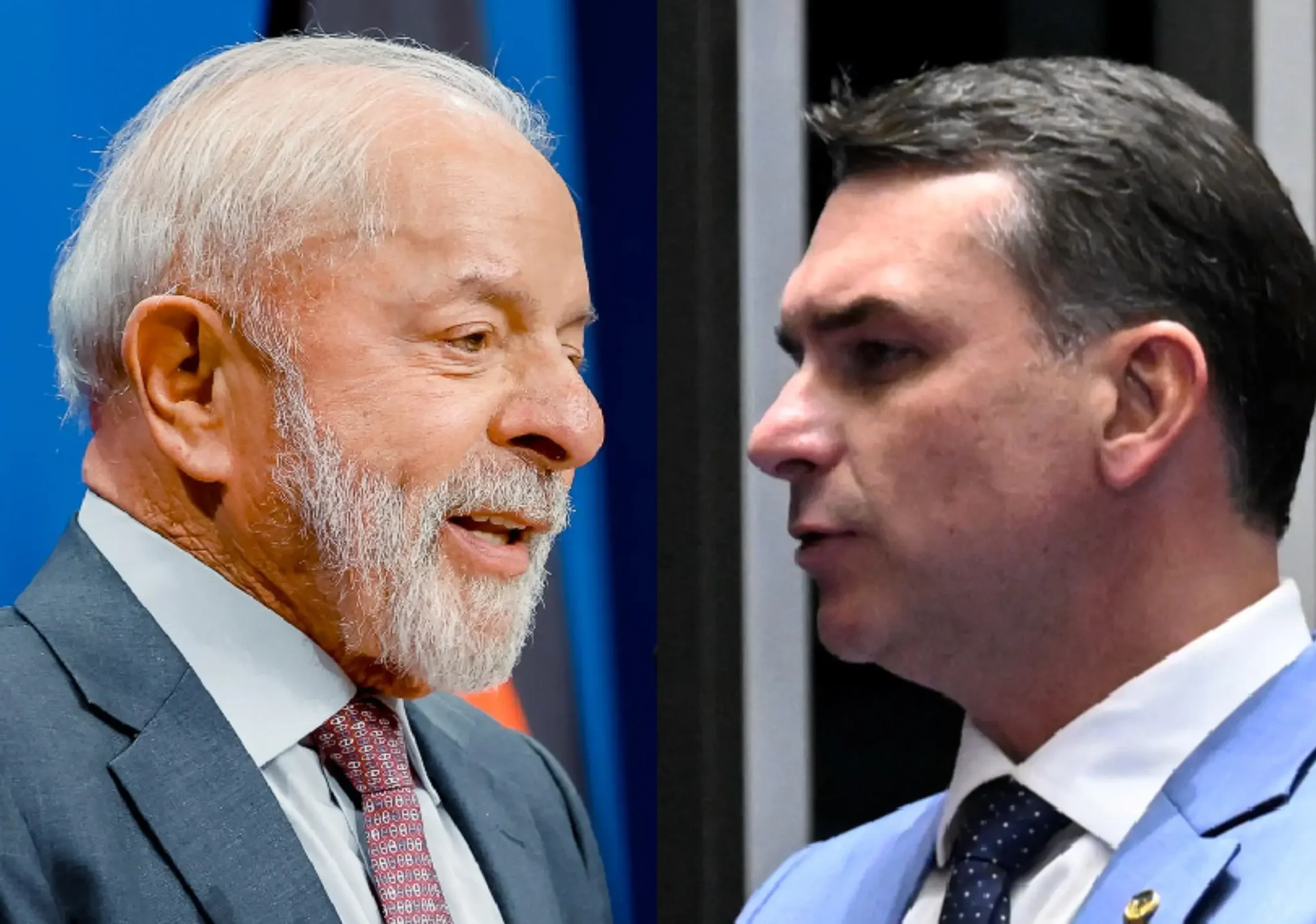 Montagem com Lula e Flávio Bolsonaro