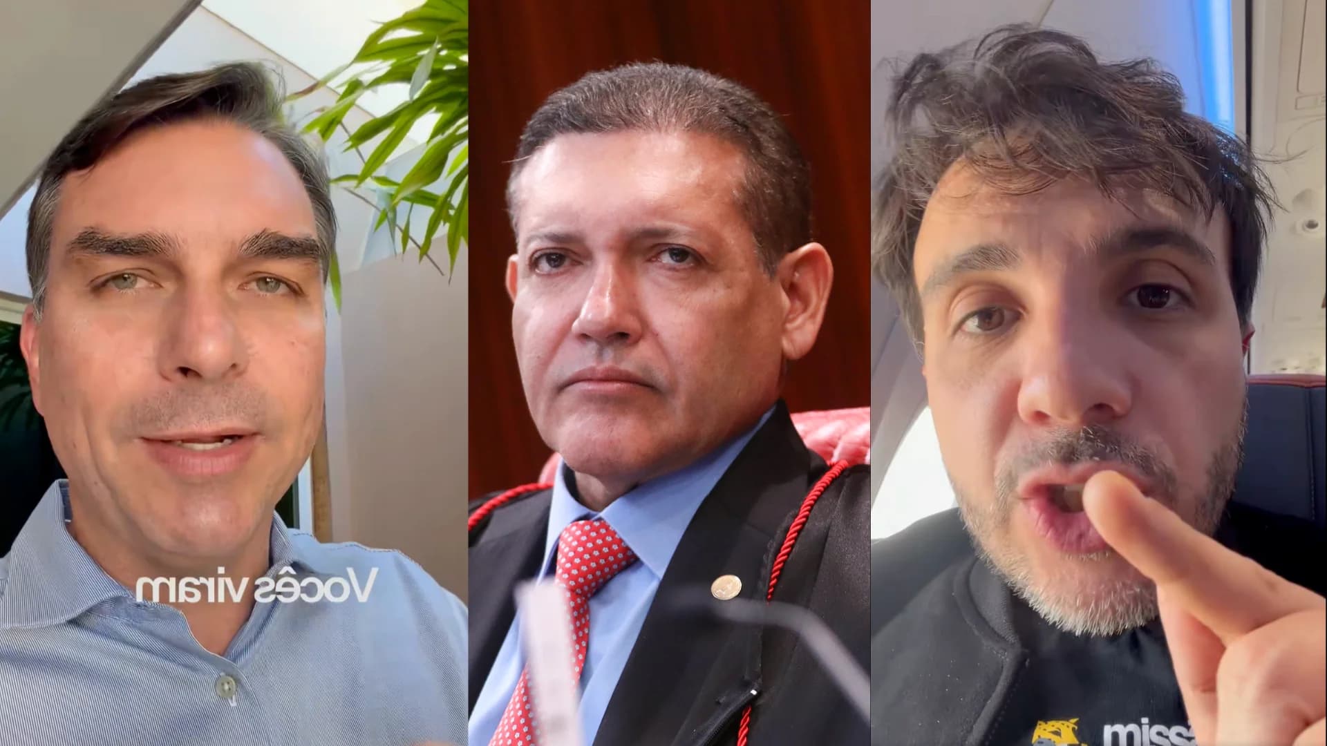 Da esquerda para a direita: Flávio Bolsonaro, Nunes Marques e Renan Santos.