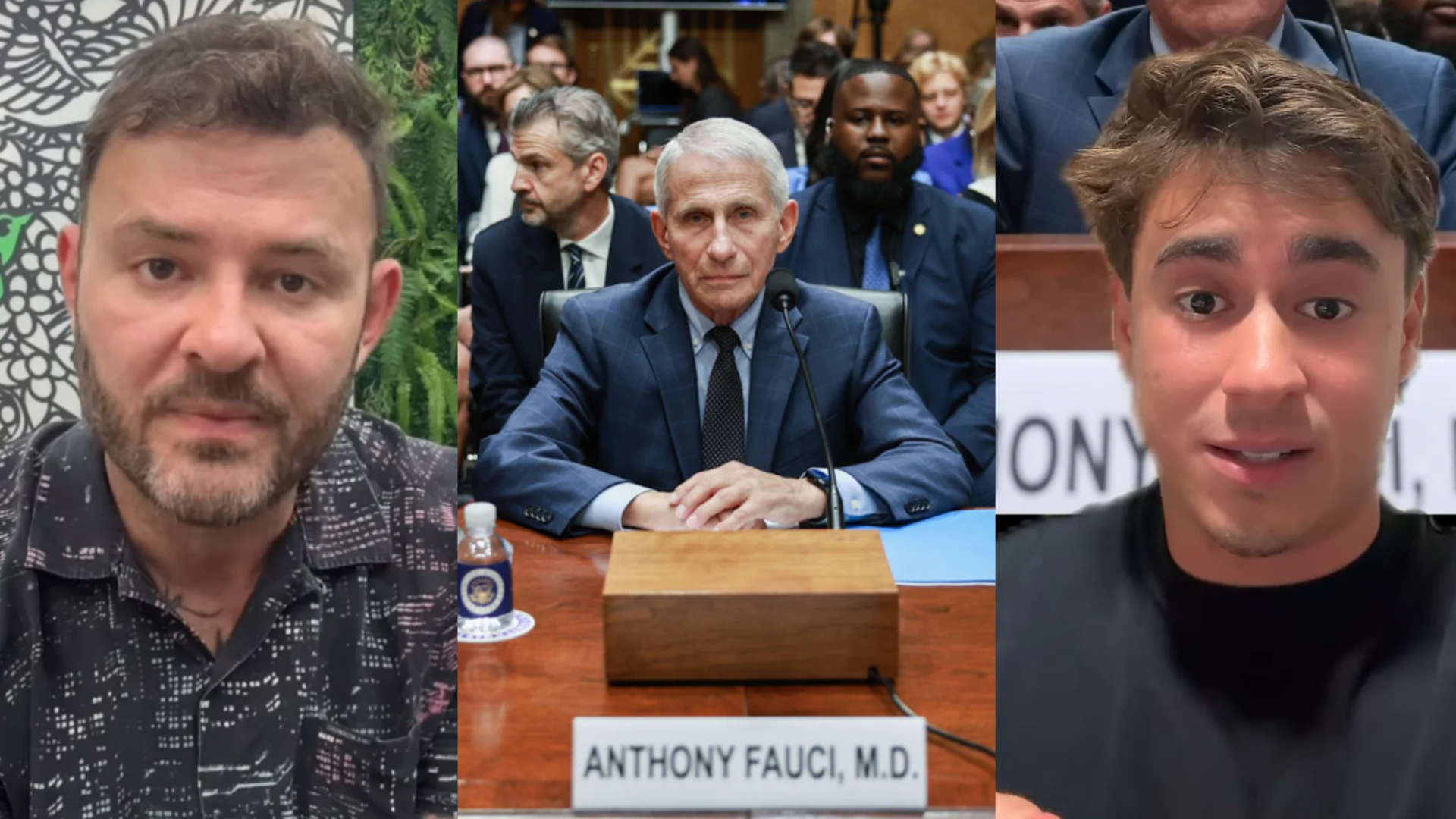 Da esquerda para a direita: Rogério Liporaci, Anthony Fauci e Nikolas Ferreira.