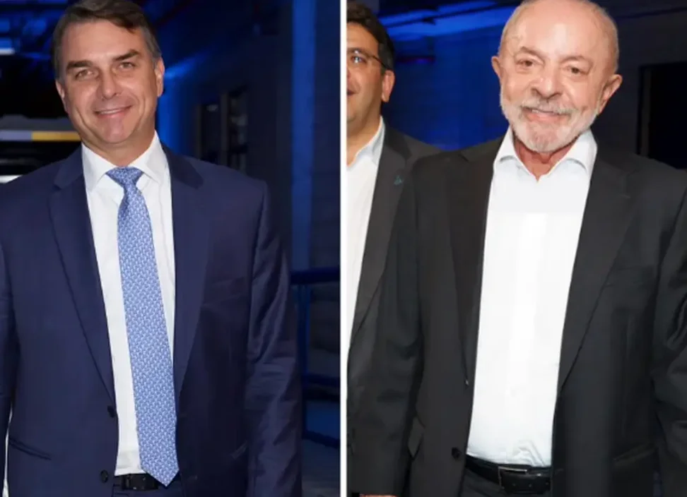 Montagem com Flávio Bolsonaro e Lula