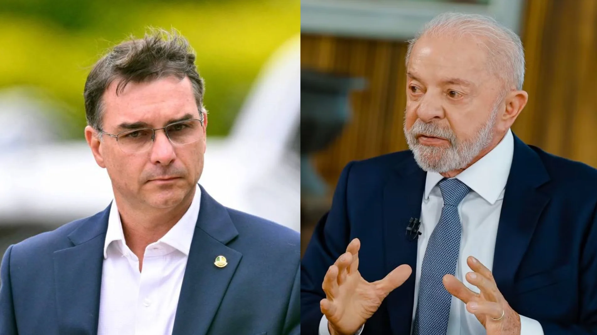Montagem com Flávio Bolsonaro, à esquerda, e Lula, à direita