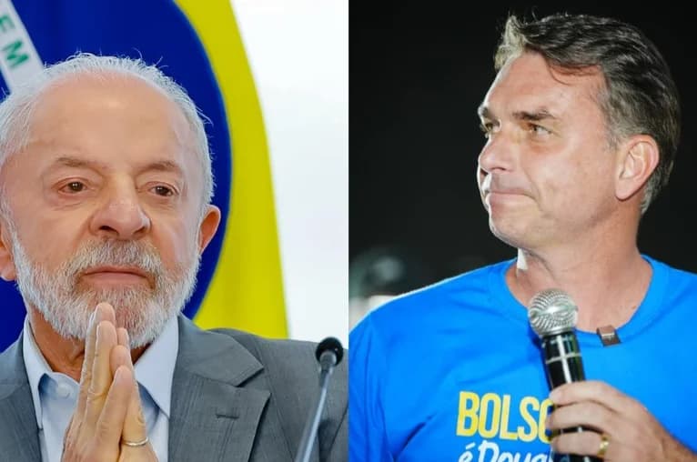 Montagem com Lula e Flávio Bolsonaro