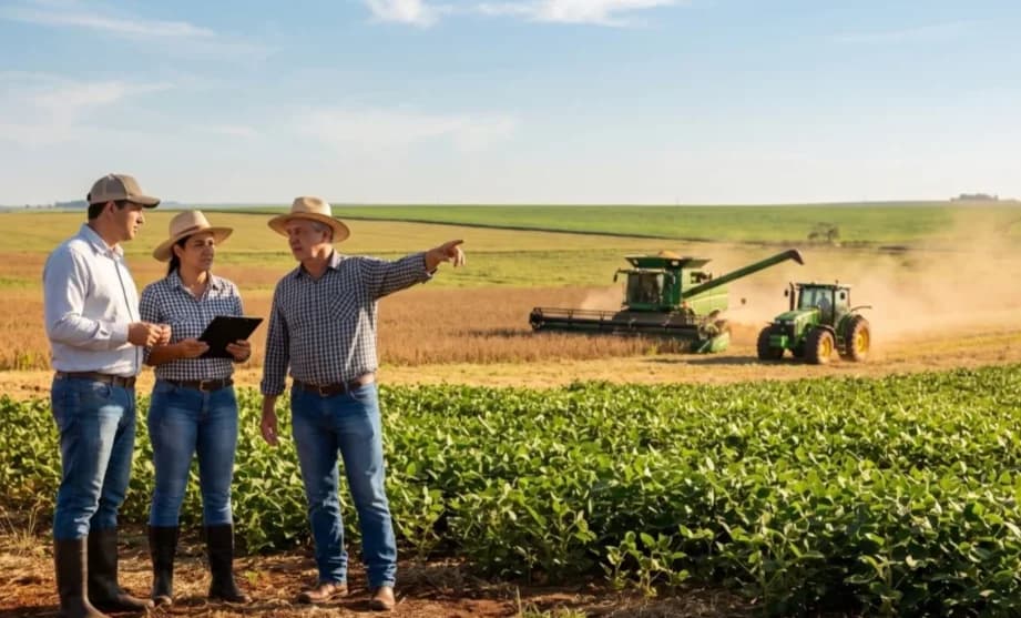 Produtores rurais em lavoura durante colheita