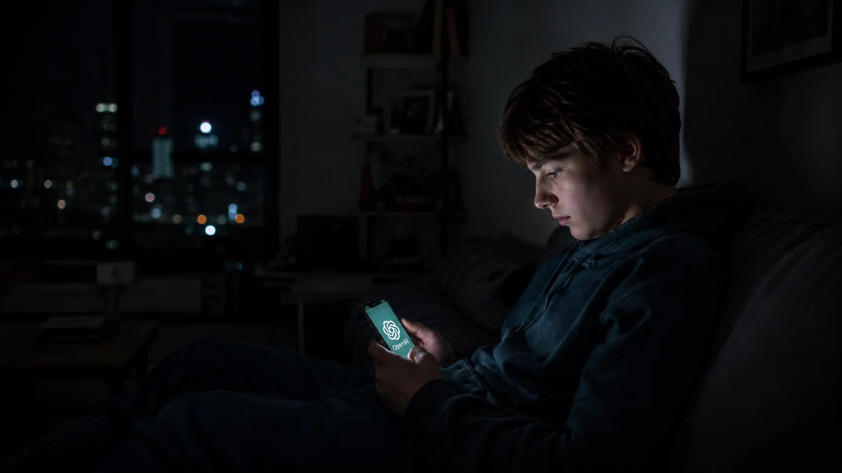 Adolescente solitário usando o celular