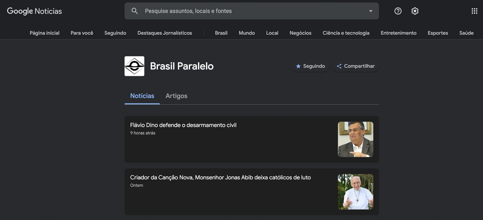 Brasil Paralelo no Google News