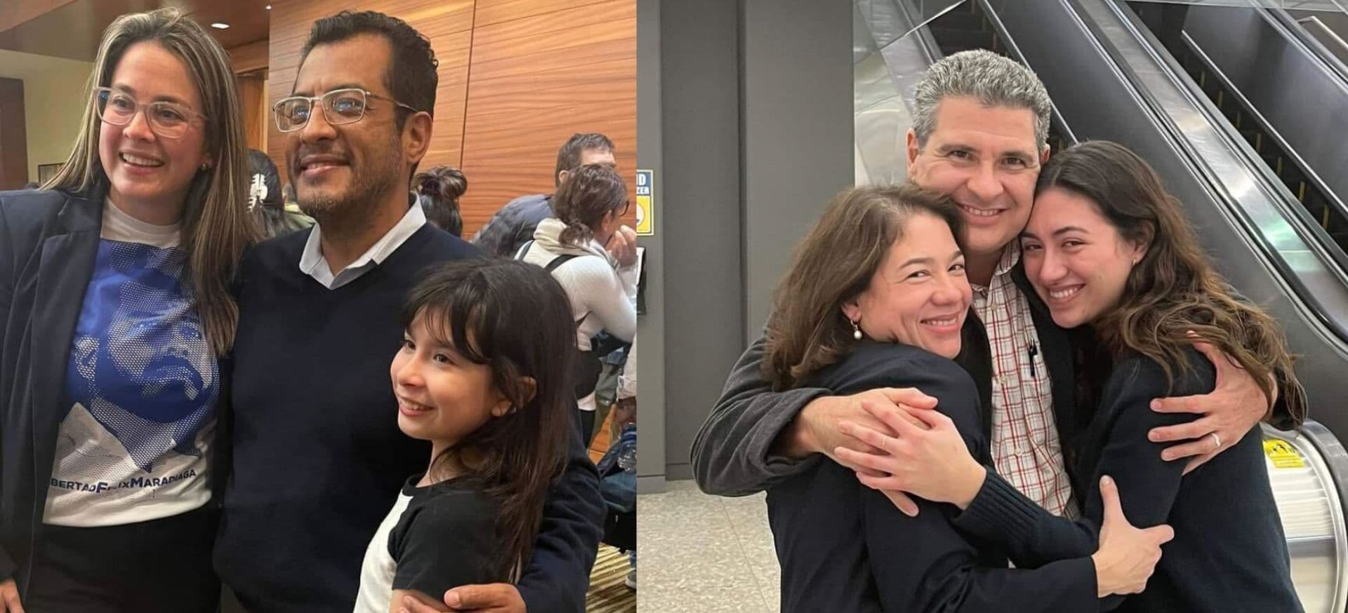 As famílias de Juan Chamorro e Felix Maradiaga reunidas após serem libertos