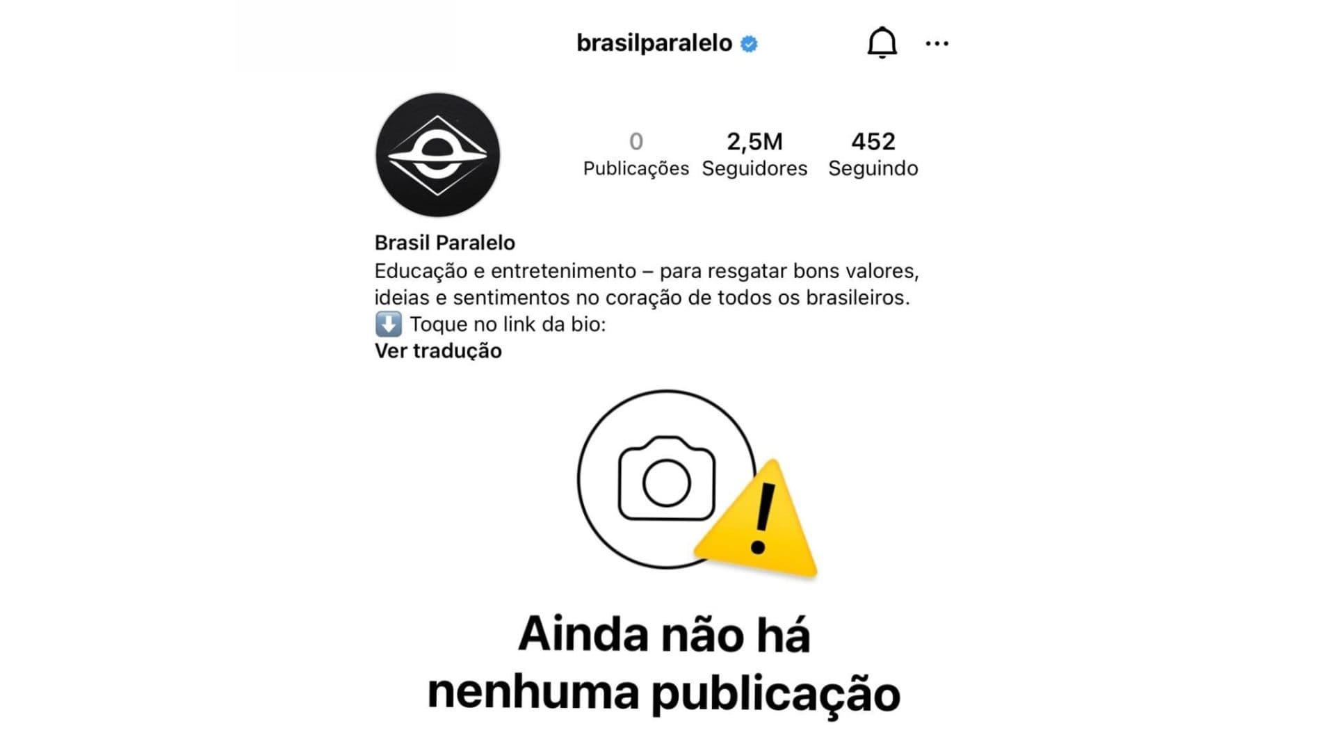 Perfil da Brasil Paralelo Está Sem Posts