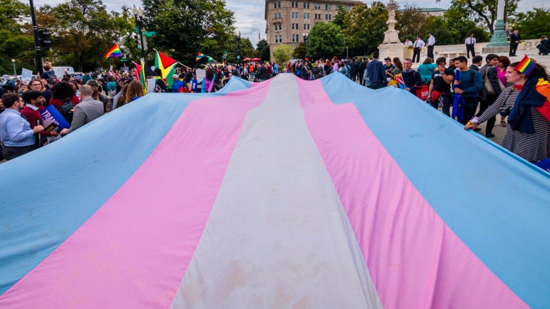 Bandeira Trans em frente à Suprema Corte Norte Americana.
