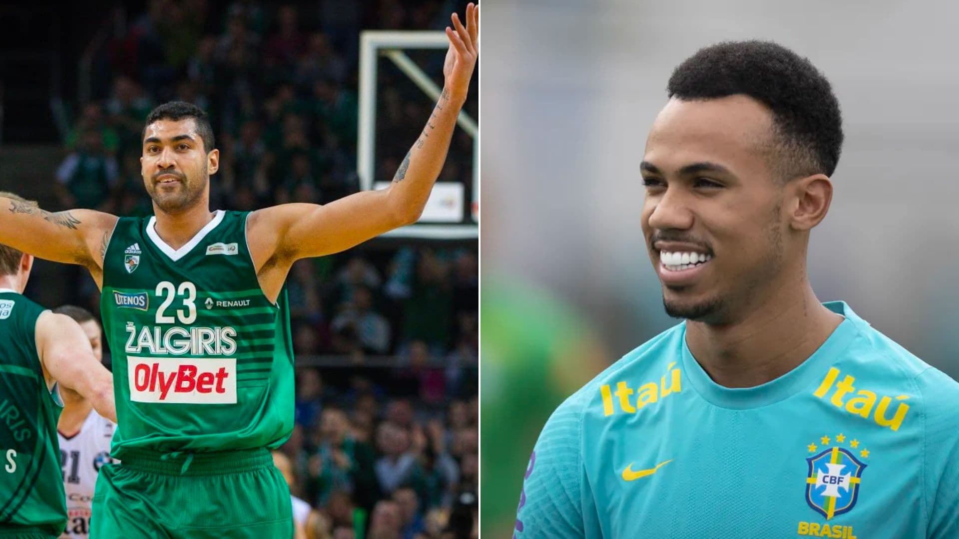 Augusto Lima no Žalgiris e Gabriel Magalhães com o uniforme da seleção.