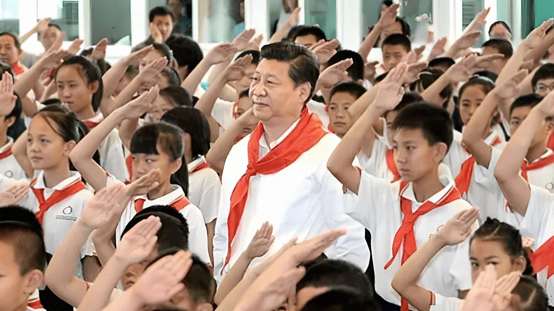 Ditador Xi Jinping junto de crianças na escola