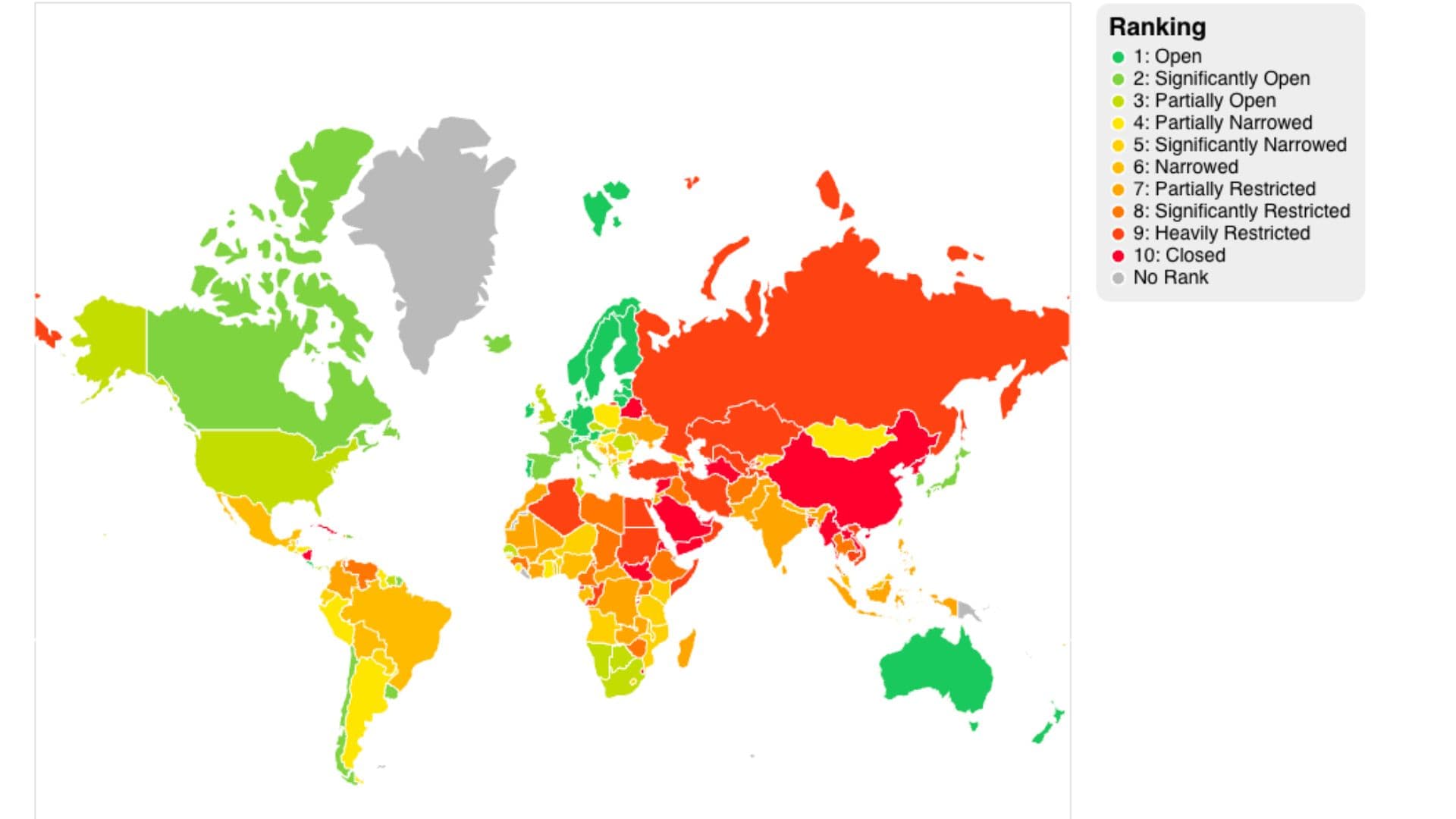 Mapa do ranking da restrição de liberdade de expressão.