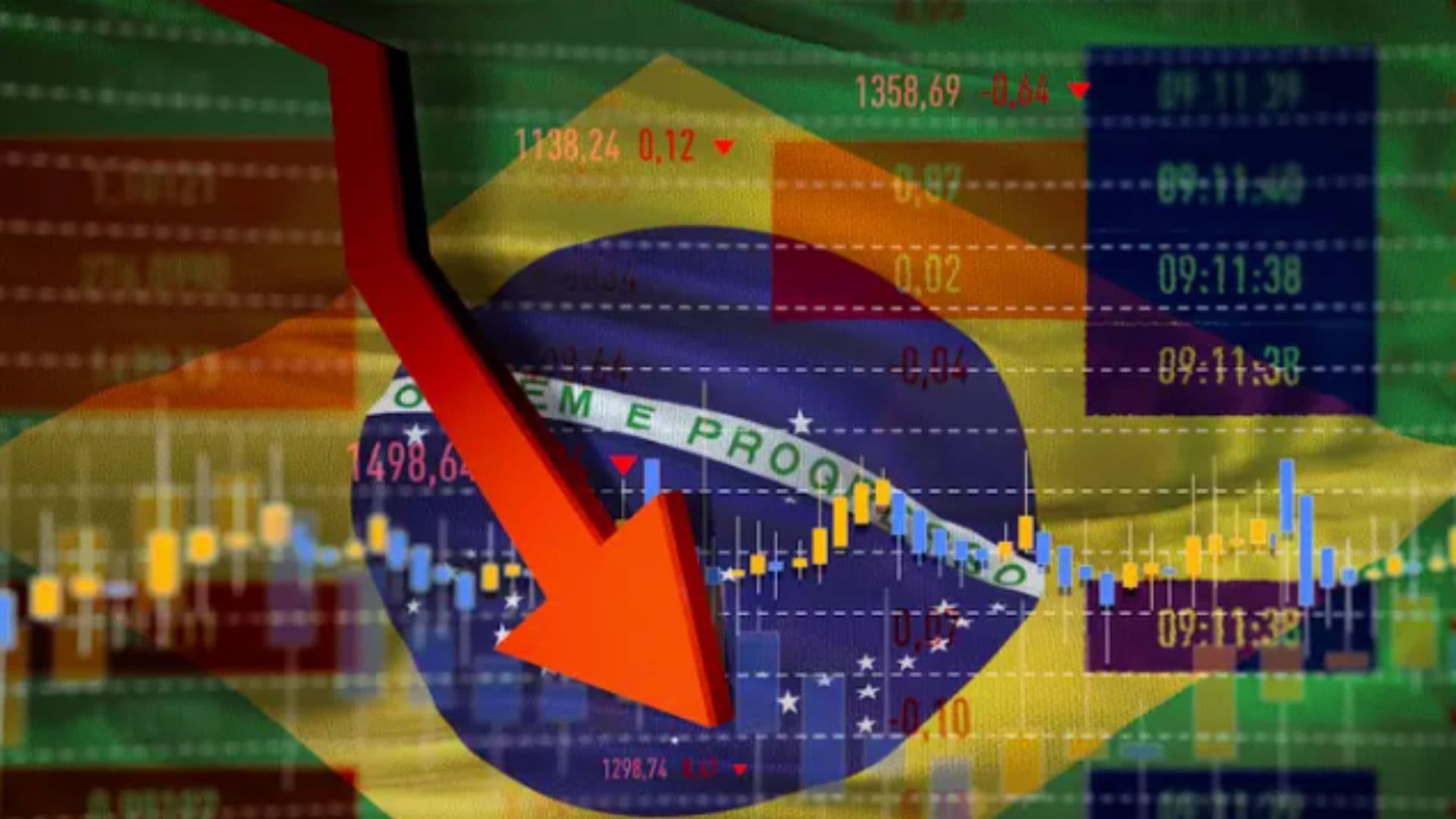 Bandeira do Brasil com seta de queda
