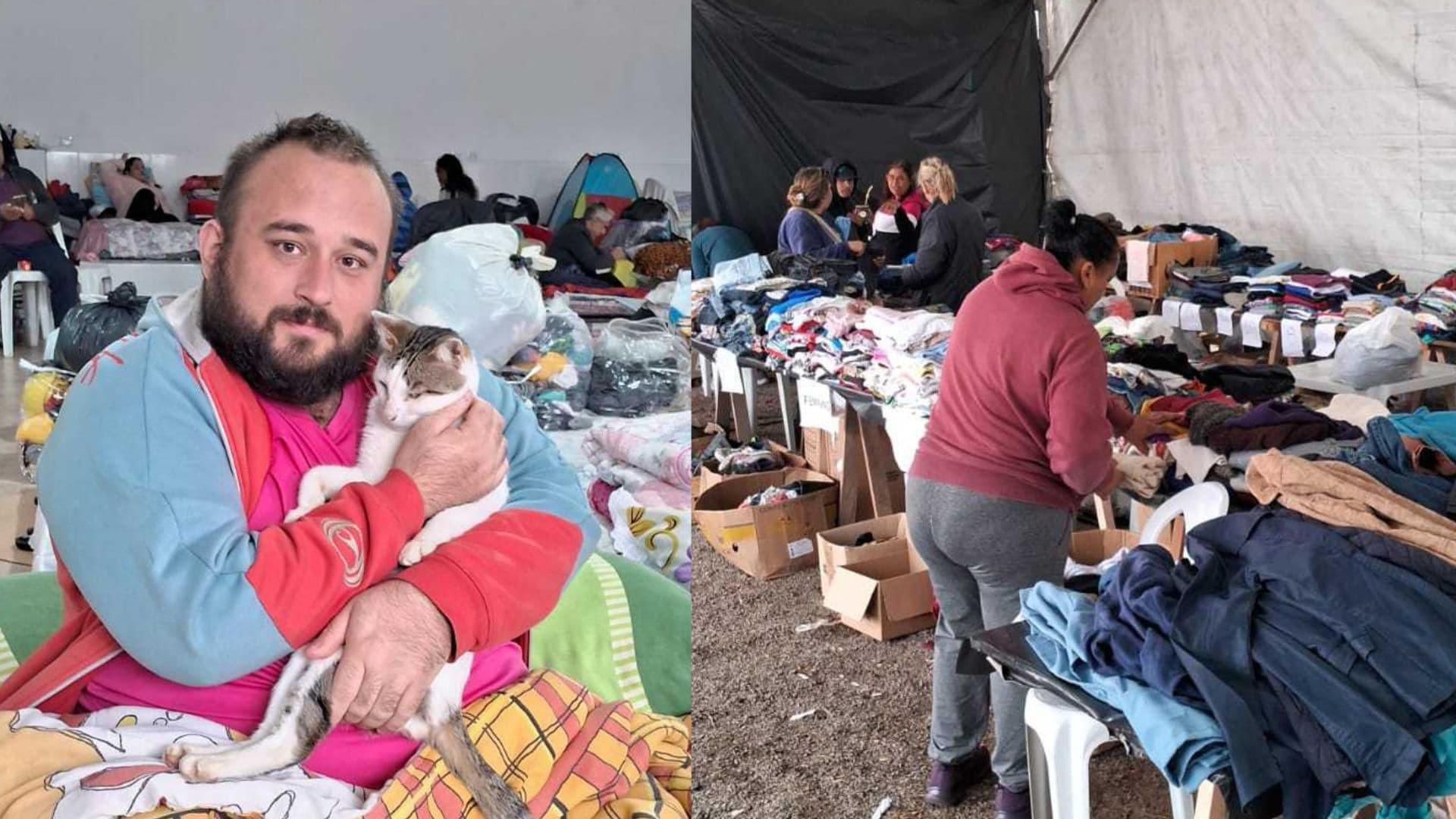 Abrigo montado no espaço de convivência do clube Onze Unidos, em Cachoeirinha/RS -