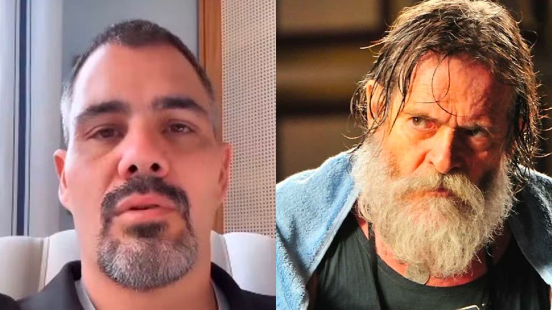 À esquerda, o ator Juliano Cazarré. À direita, o ator José de Abreu