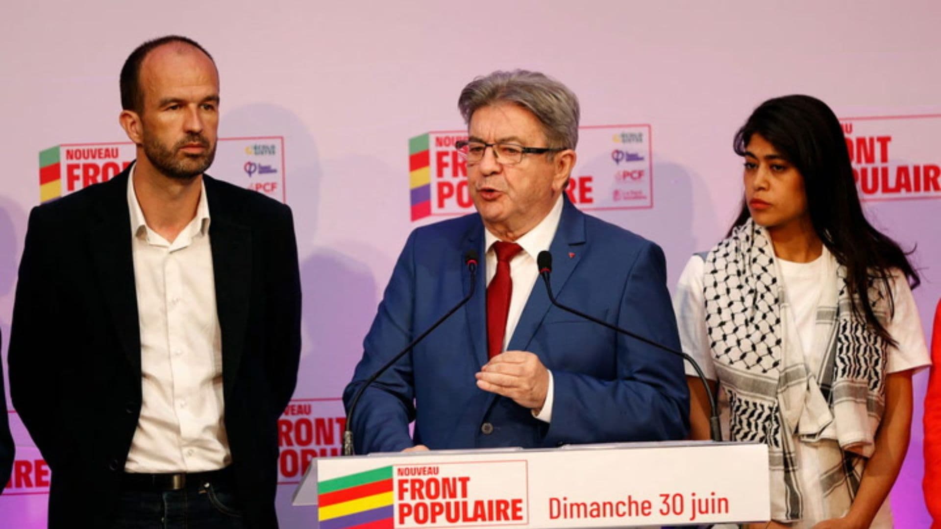 Jean-Luc Mélenchon durante evento após o resultado das eleições.