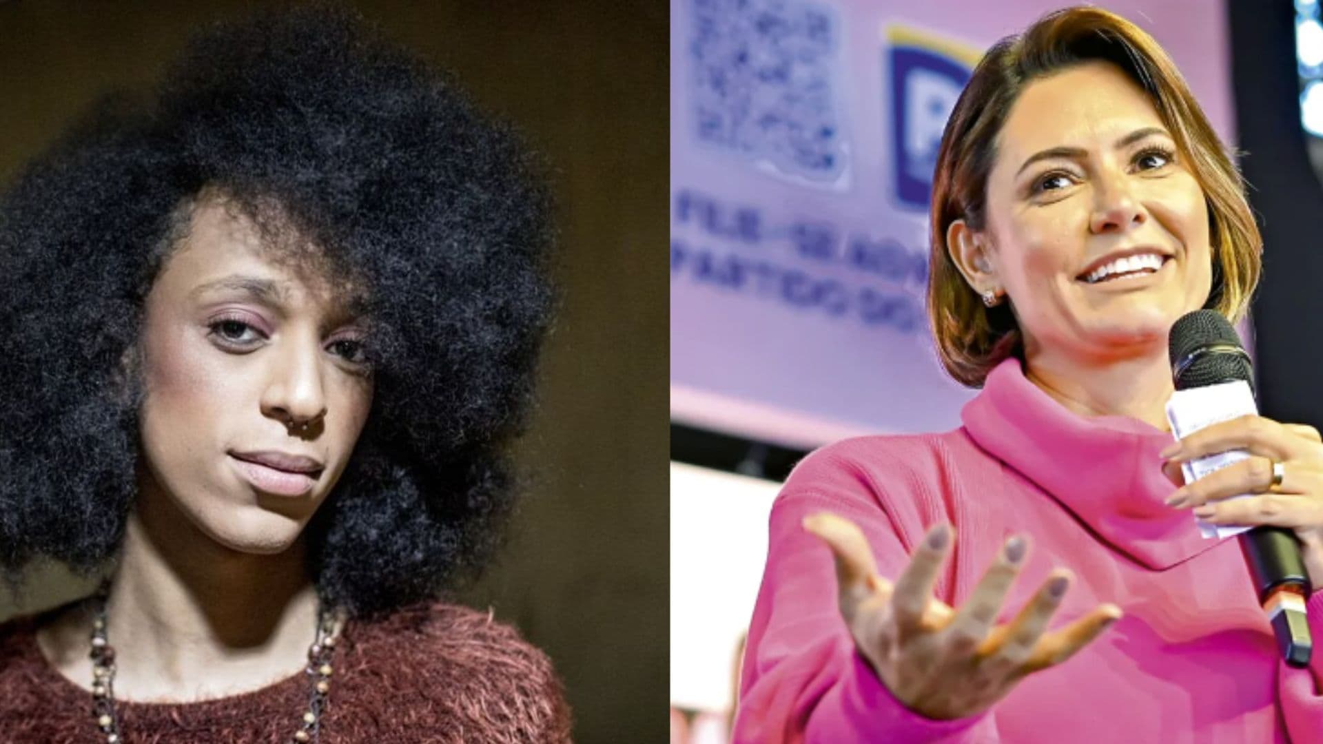 A esquerda aparece a deputada Erika Hilton. A direita aparece a ex-primeira-dama Michelle Bolsonaro