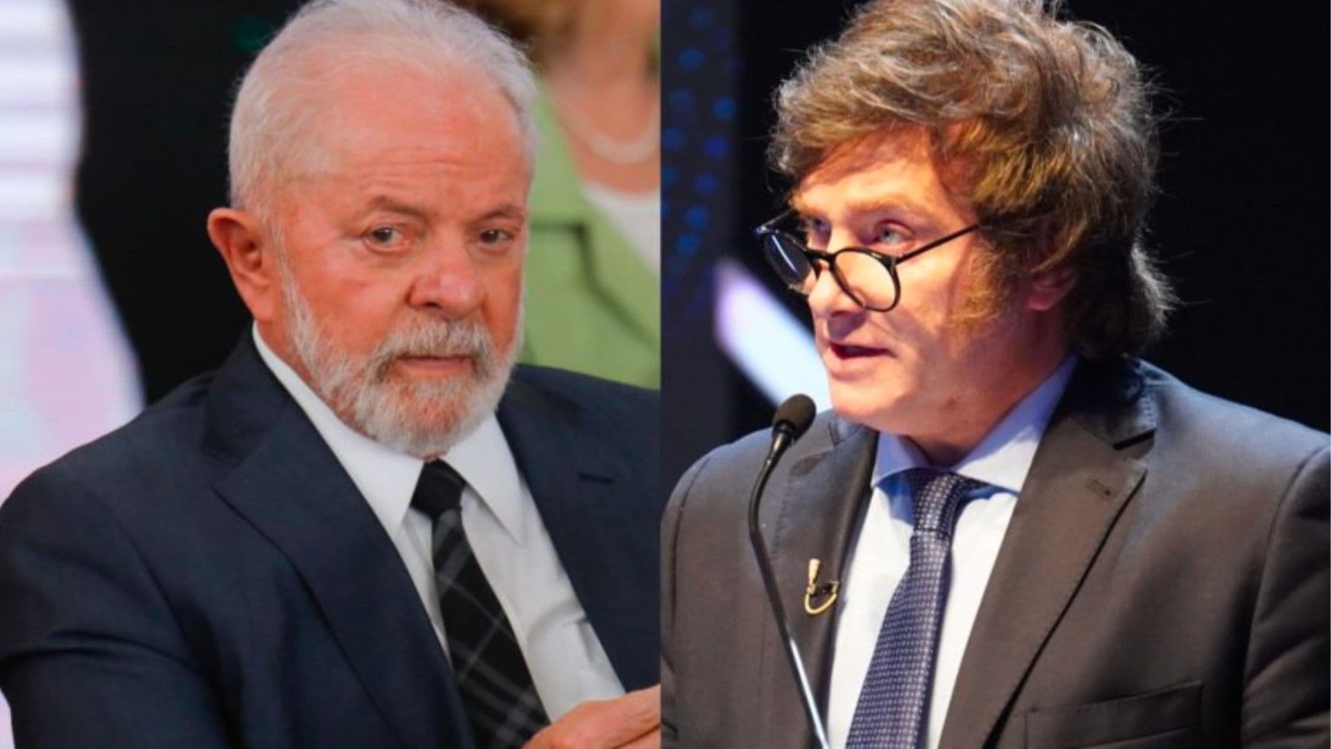 À esquerda o presidente brasileiro Lula e à direita o presidente argentino Javier Milei