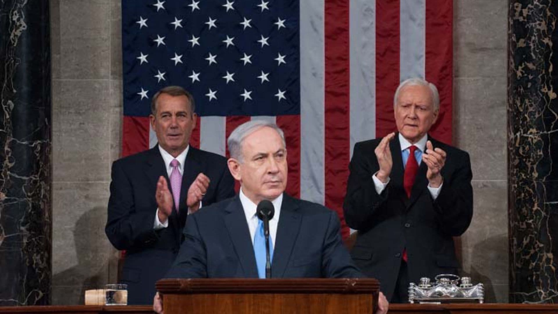 Primeiro-Ministro Israelense no púlpito do Congresso.
