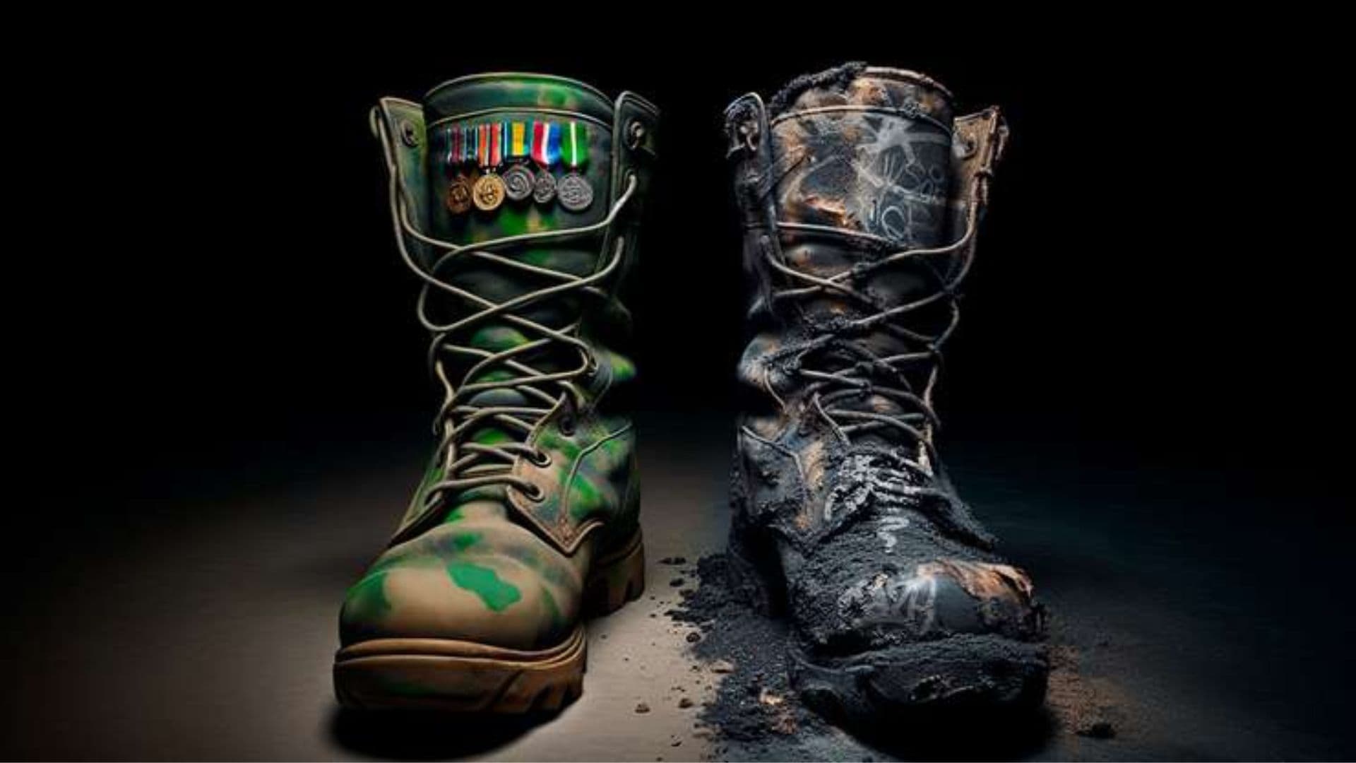 Botas militares simbolizando a divisão de opiniões sobre o exército.