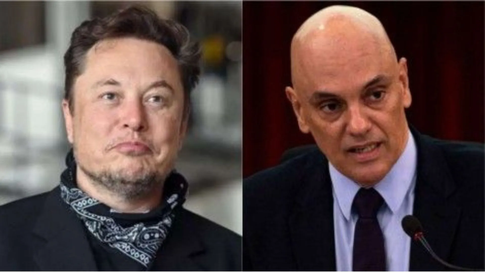 Elon Musk aparece a direita. Alexandre de Moraes aparece a esquerda. A imagem ilustra um texto sobre carta aberta em defesa de Moraes