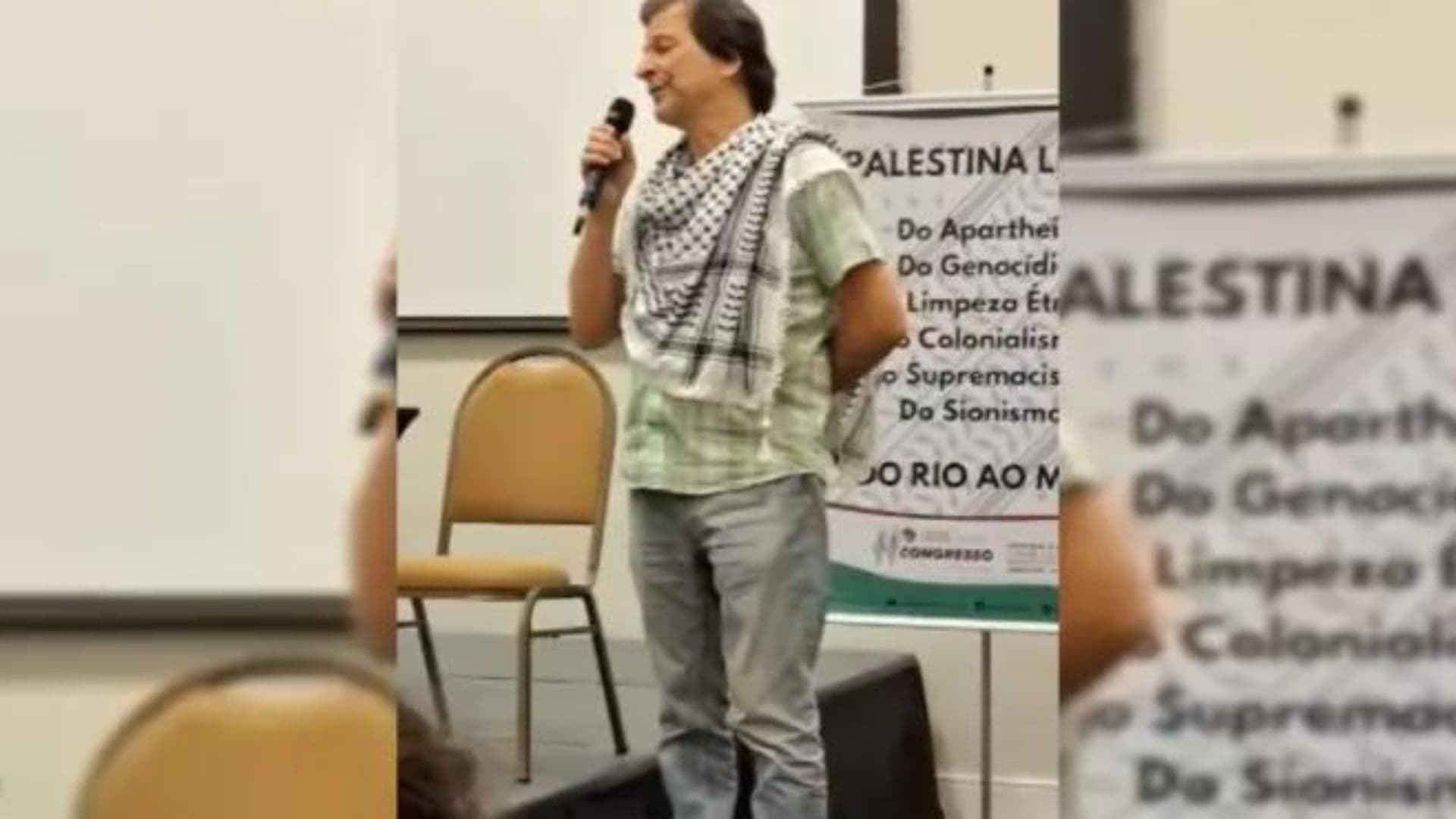 O militante Fábio Bosco, que realizou discurso antissemita em evento.