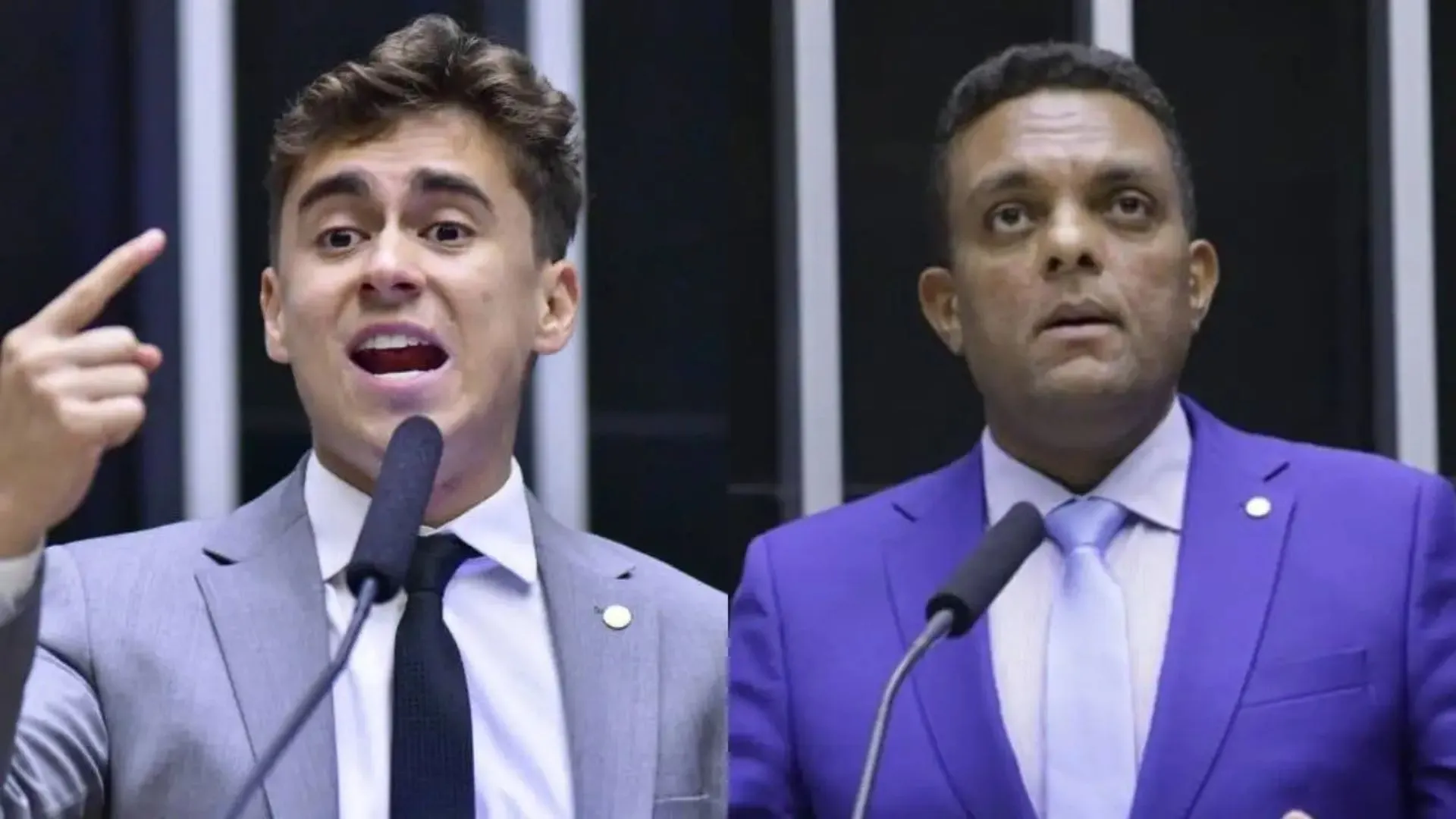 à esquerda o deputado Nikolas Ferreira e à direita o deputado Otoni de Paula