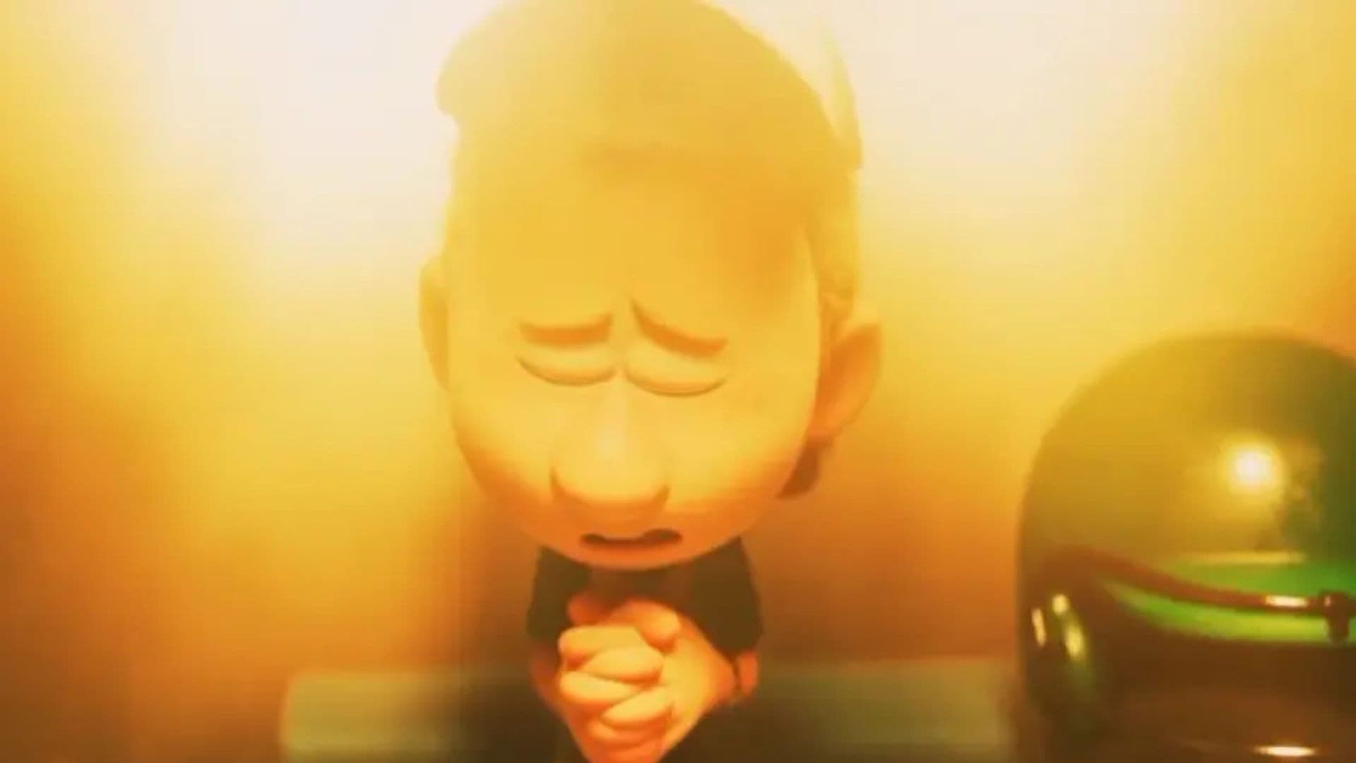 Personagem cristão da série em um momento de oração.
