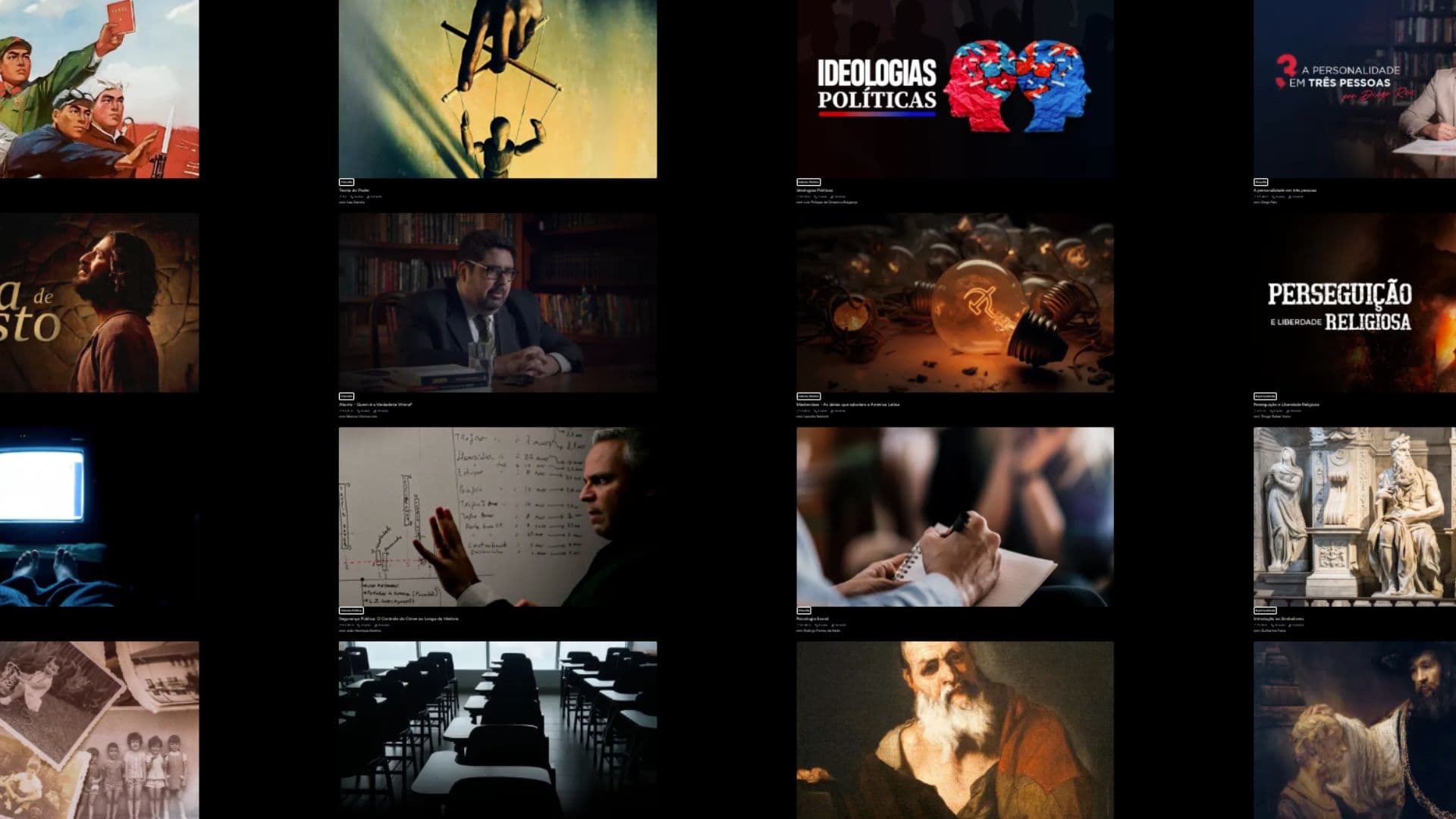 Capas de alguns dos cursos do Núcleo de Formação da Brasil Paralelo.