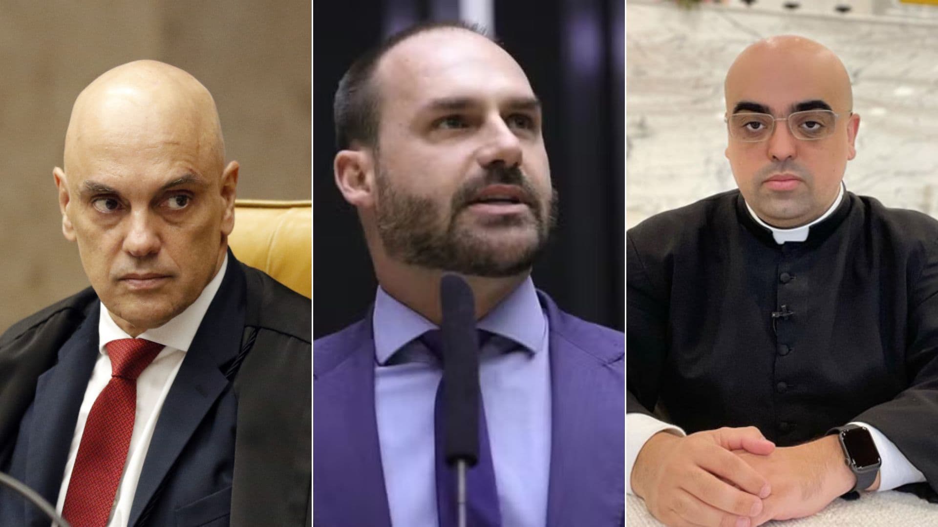 Na foto, da esquerda para a direita: Alexandre de Moraes, Eduardo Bolsonaro e Padre José Eduardo.