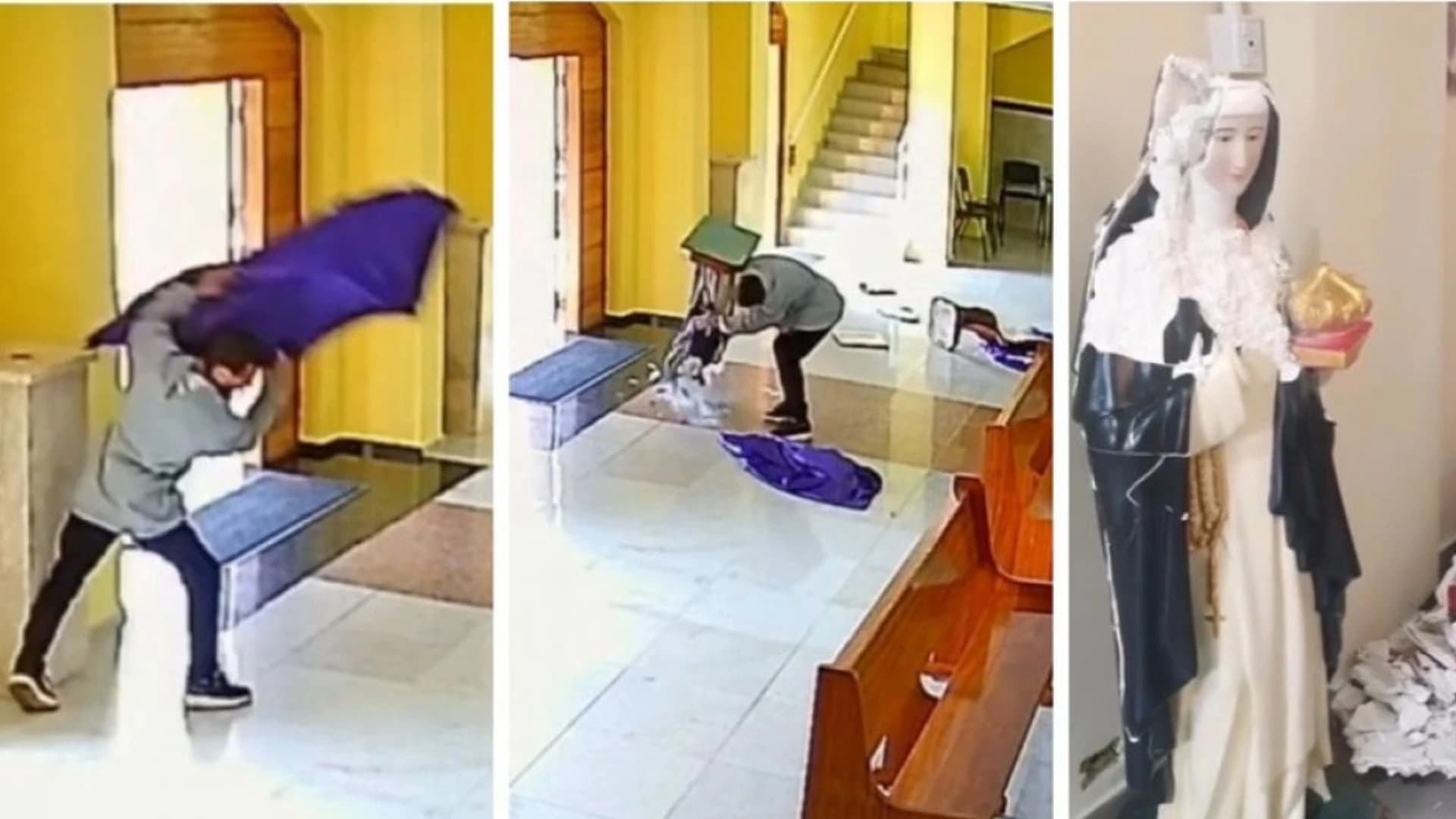 Homem invade Igreja Católica e quebra imagens de santos