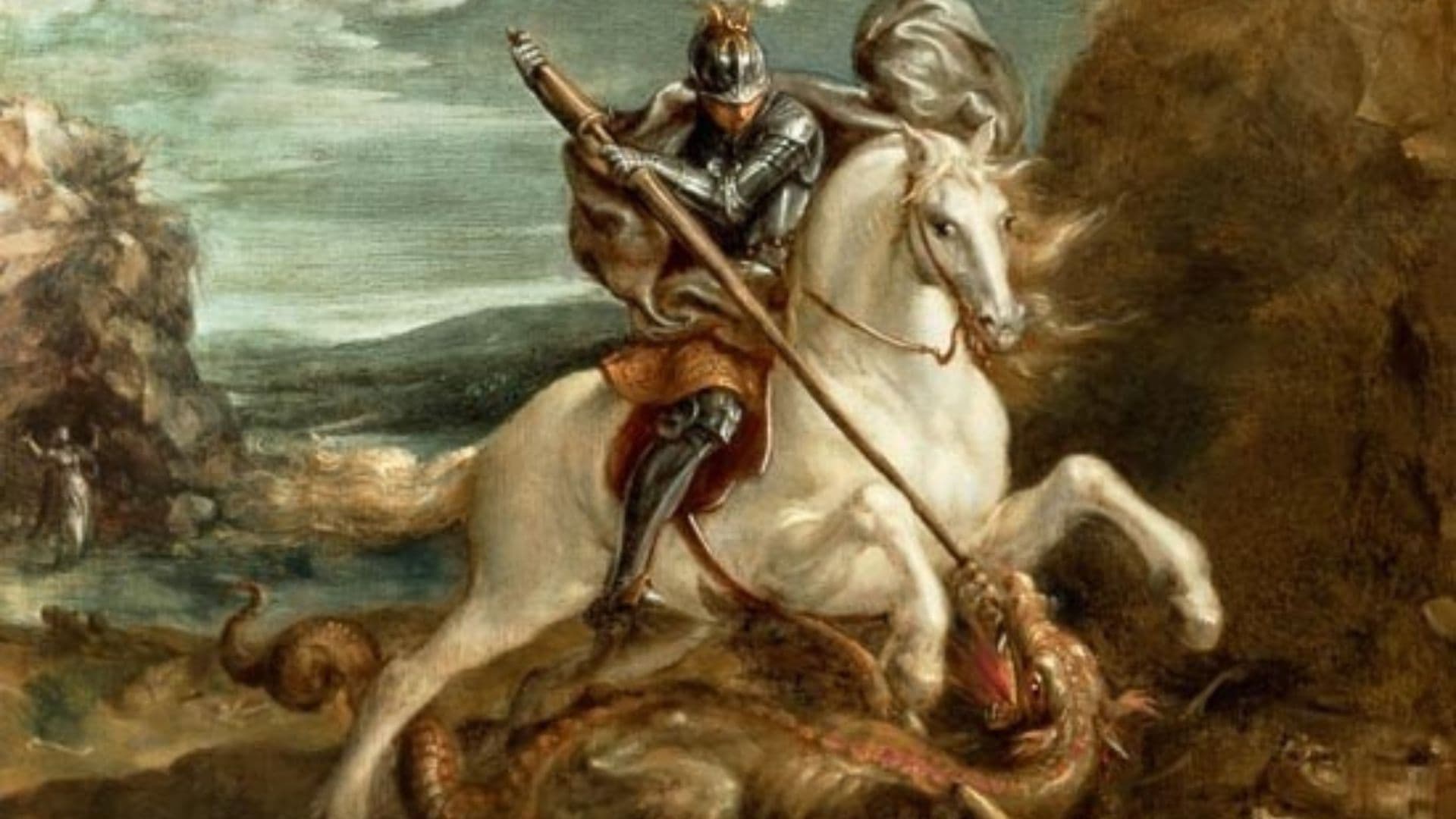 Tradicional imagem de São Jorge matando dragão