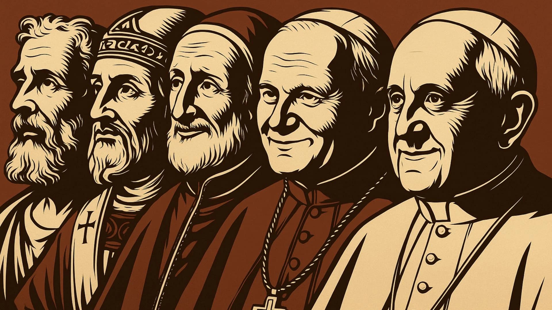 Pedro, Gregório, Pio V, João Paulo II e Francisco
