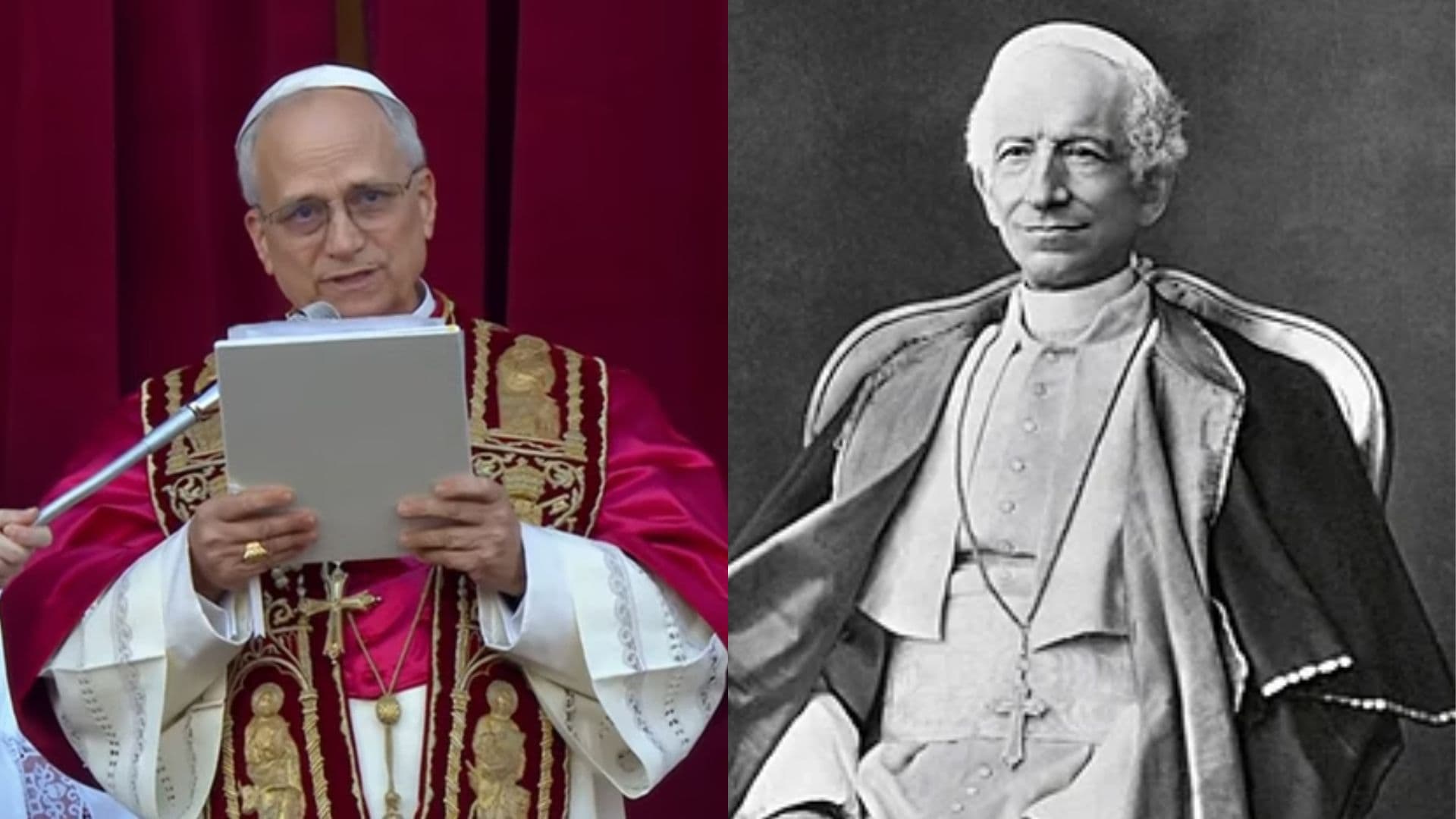 Papa Leão XIV à esquerda e Papa Leão XIII à direita.