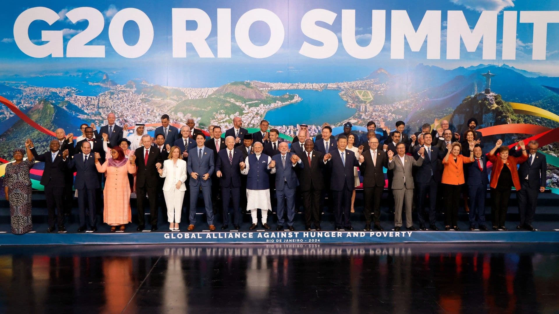 Líderes do G20 reunidos no Rio de Janeiro. CV teria feito acordo com o governo para evitar confrontos durante o evento.