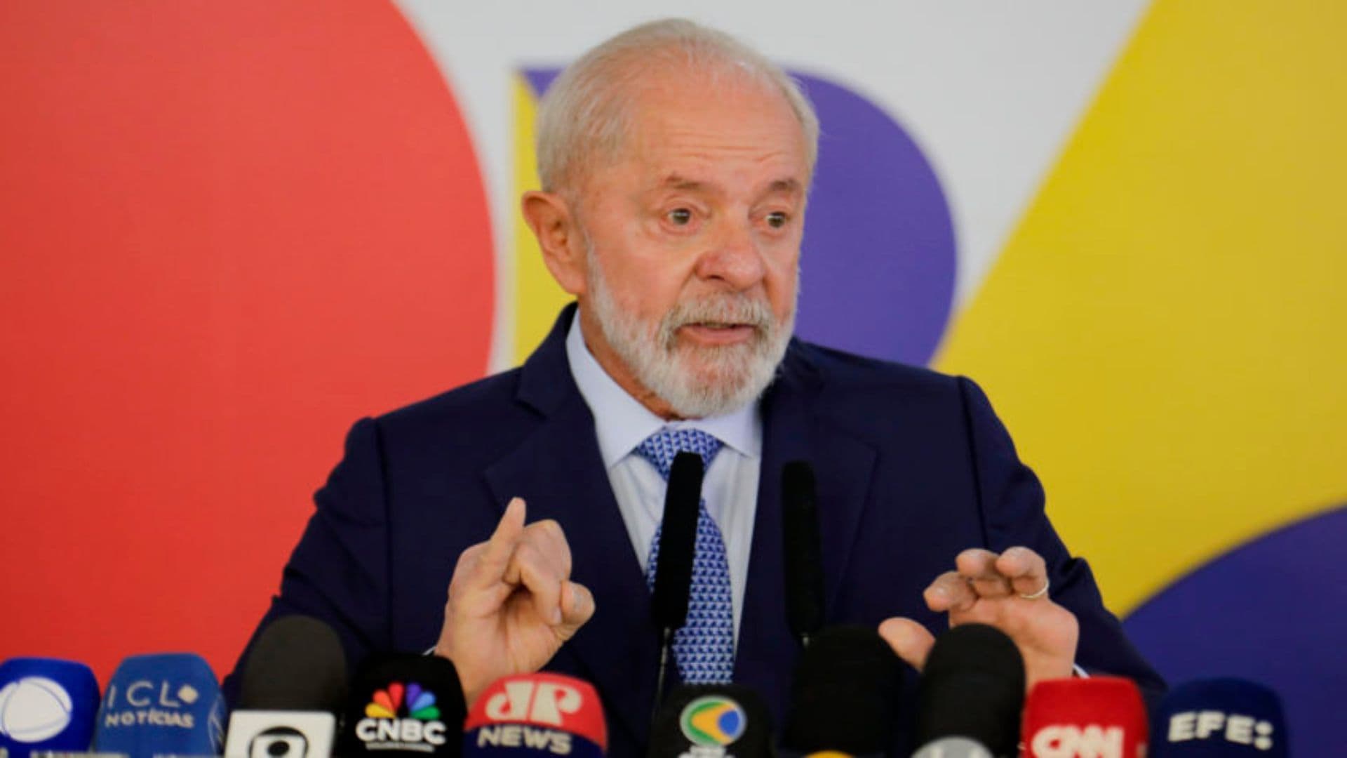 Lula durante coletiva de imprensa o Palácio do Planalto.