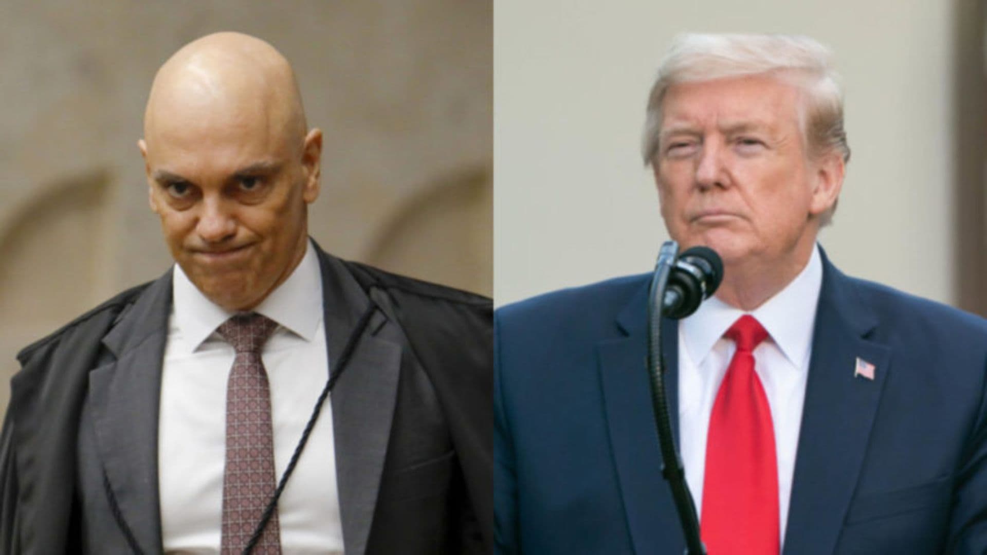 Montagem com Trump e Moraes lado a lado, empresa do presidente americano está processando ministro do STF.