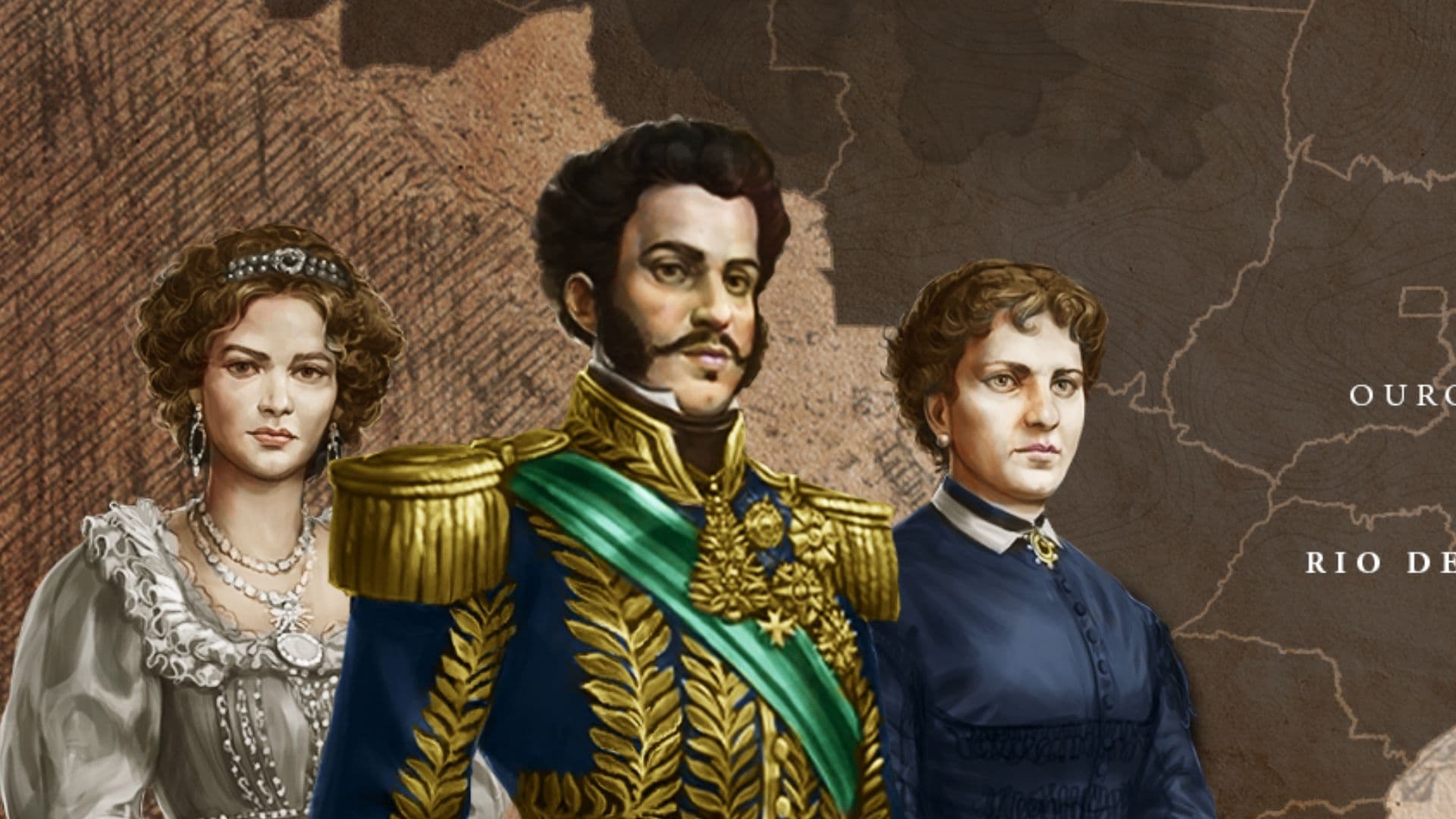Da esquerda para a direita: Leopoldina, Dom Pedro I e Princesa Isabel.