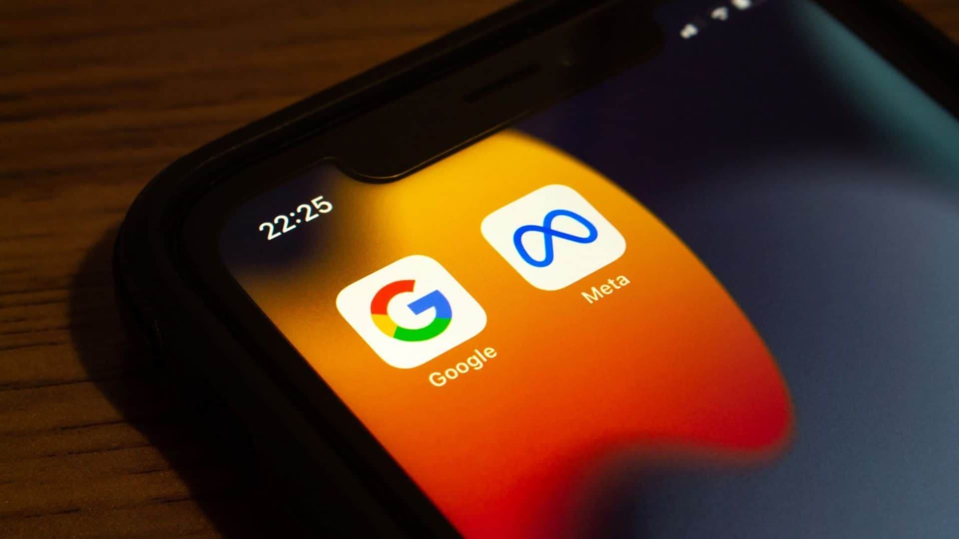 imagem de um celular com aplicativos da Meta e da oogle