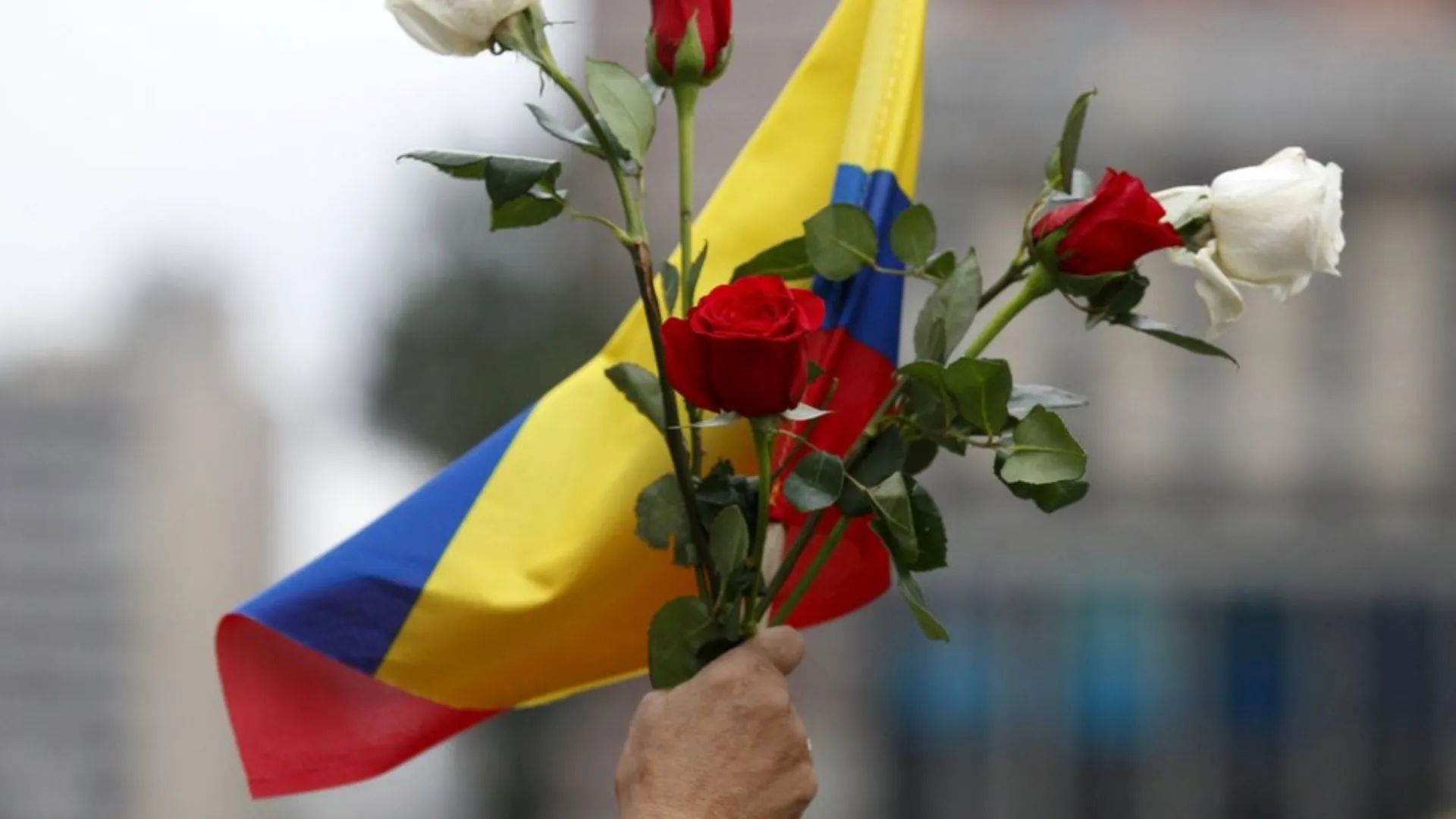 Flores e a bandeira da Colombia