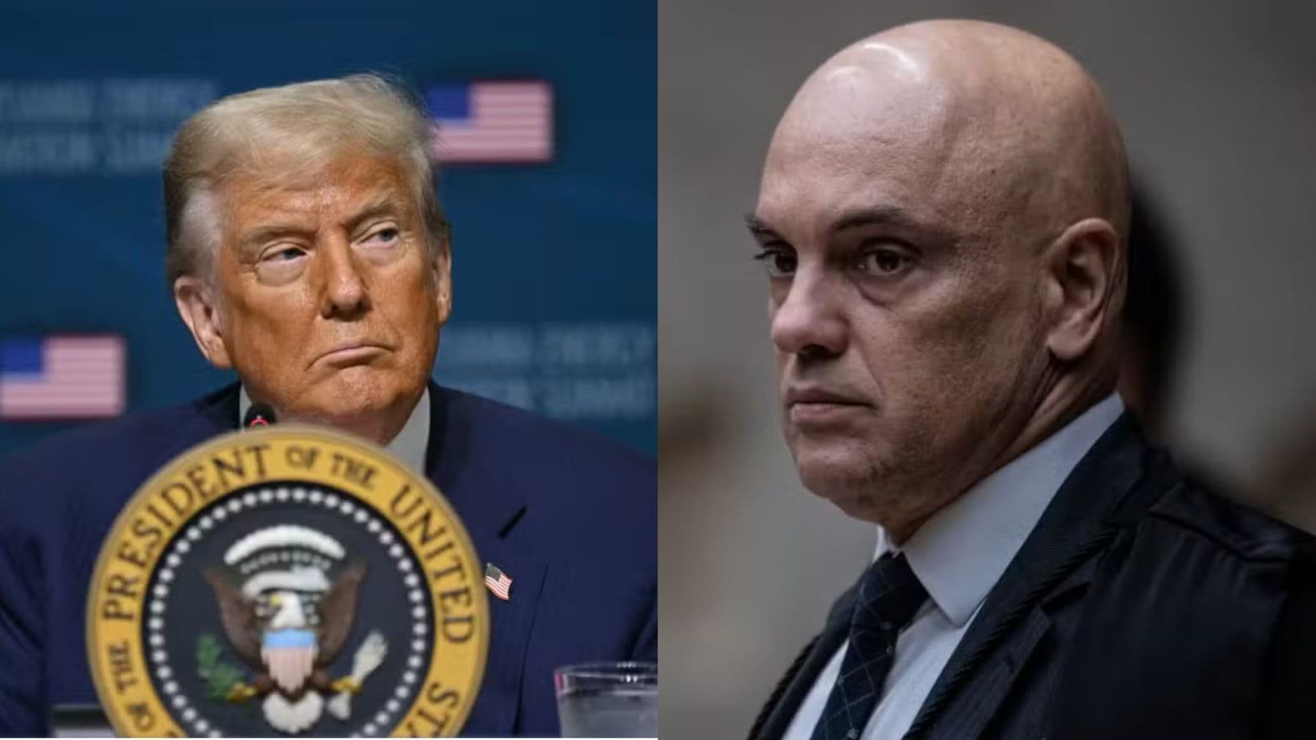 À esquerda, Donald Trump, à direita, Alexandre de Moraes.