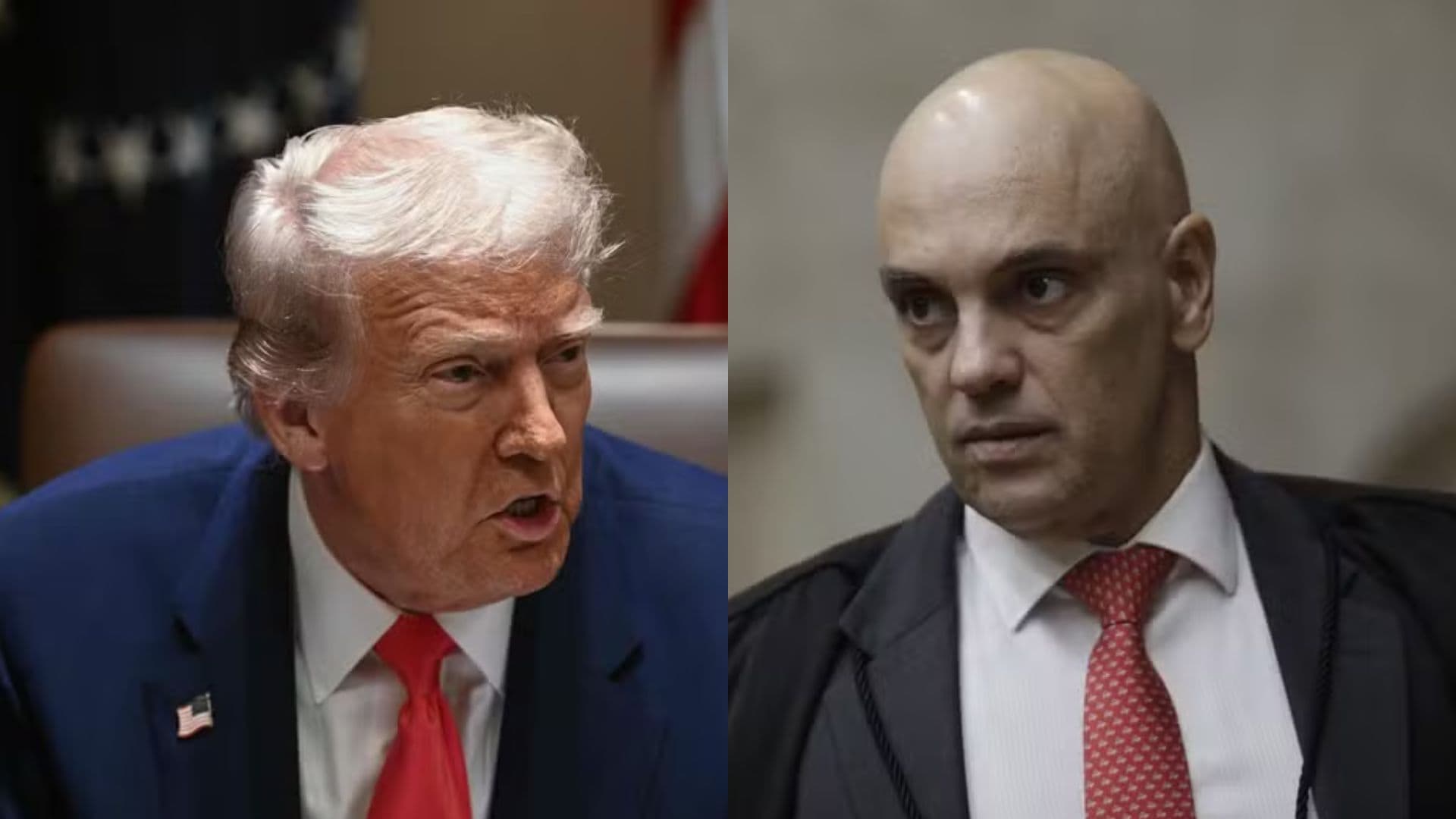 À esquerda, Donald Trump, à direita, Alexandre de Moraes.