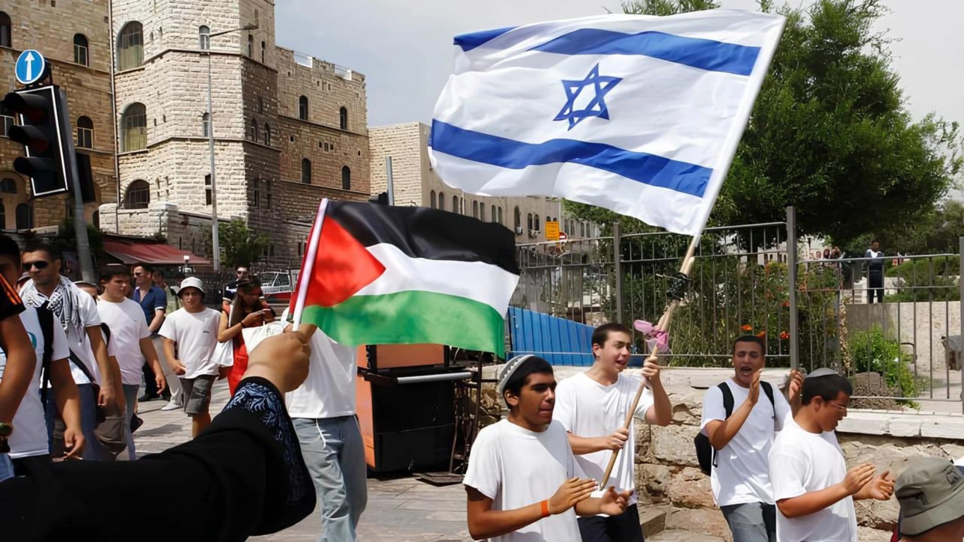 Bandeiras da Palestina e Israel