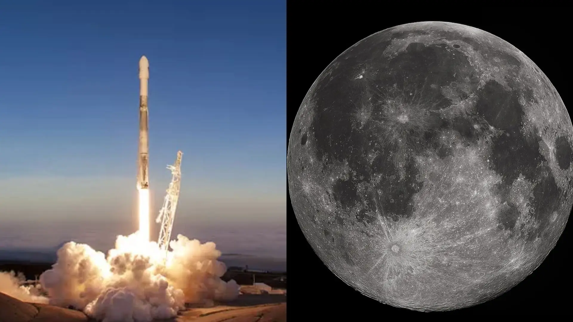 Foguete Falcon 9 e Lua