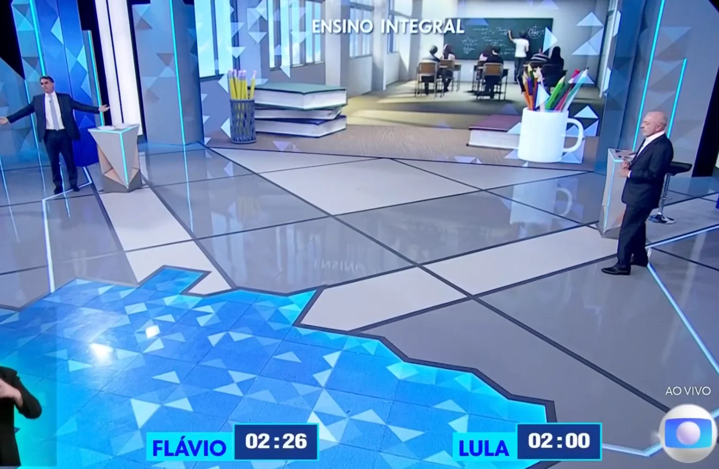 Estúdio do debate da Globo durante bloco sobre ensino integral